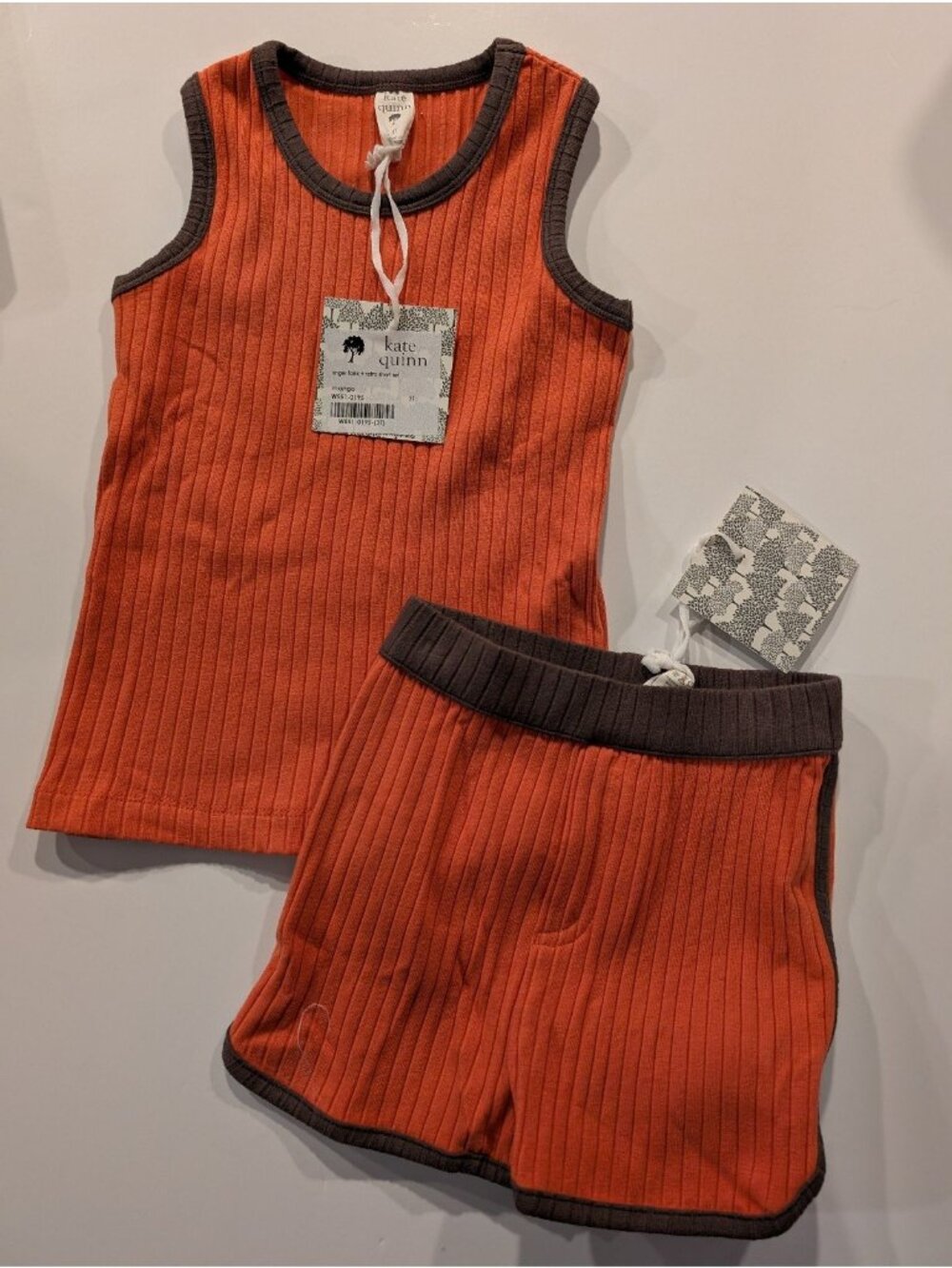Kate Quinn Organic Cotton Wide Rib Ringer Tank Top Shorts Set 3T Mango 113